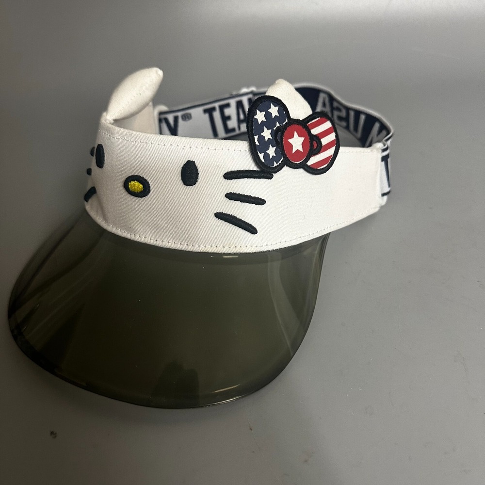 Hello Kitty Team USA Sun Visor Hat White Embroidered Ears Olympic Bow One Size